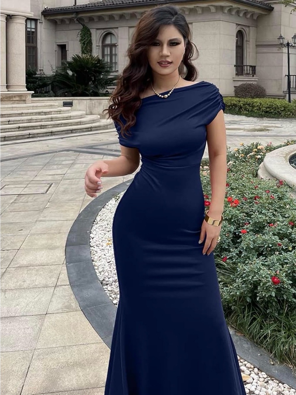 One-Shoulder Navy Evening Gown - Picture 4 of 8